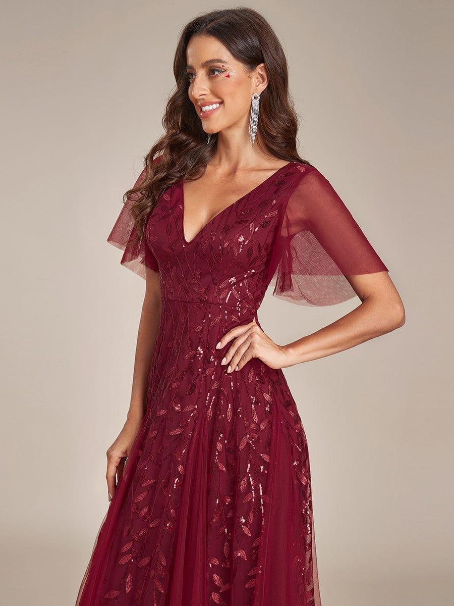 ever ASTRAL|Romantic Shimmery V Neck Ruffle Sleeves Maxi Long Evening Gowns - Image 49