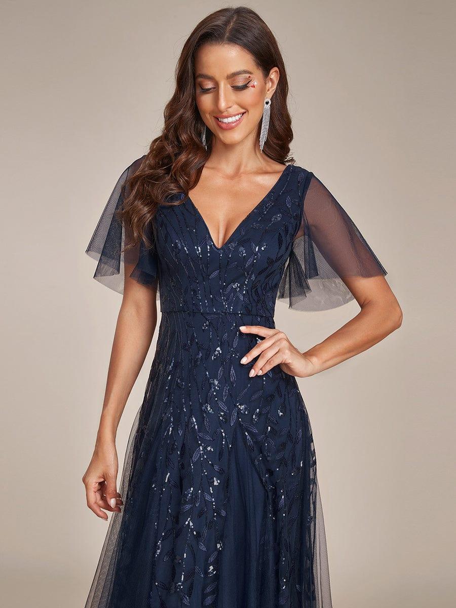 ever ASTRAL|Romantic Shimmery V Neck Ruffle Sleeves Maxi Long Evening Gowns - Image 58
