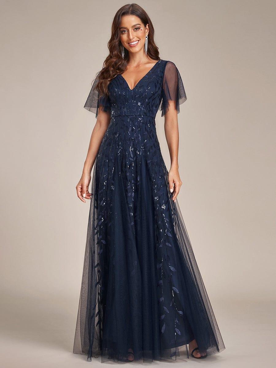 ever ASTRAL|Romantic Shimmery V Neck Ruffle Sleeves Maxi Long Evening Gowns - Image 59
