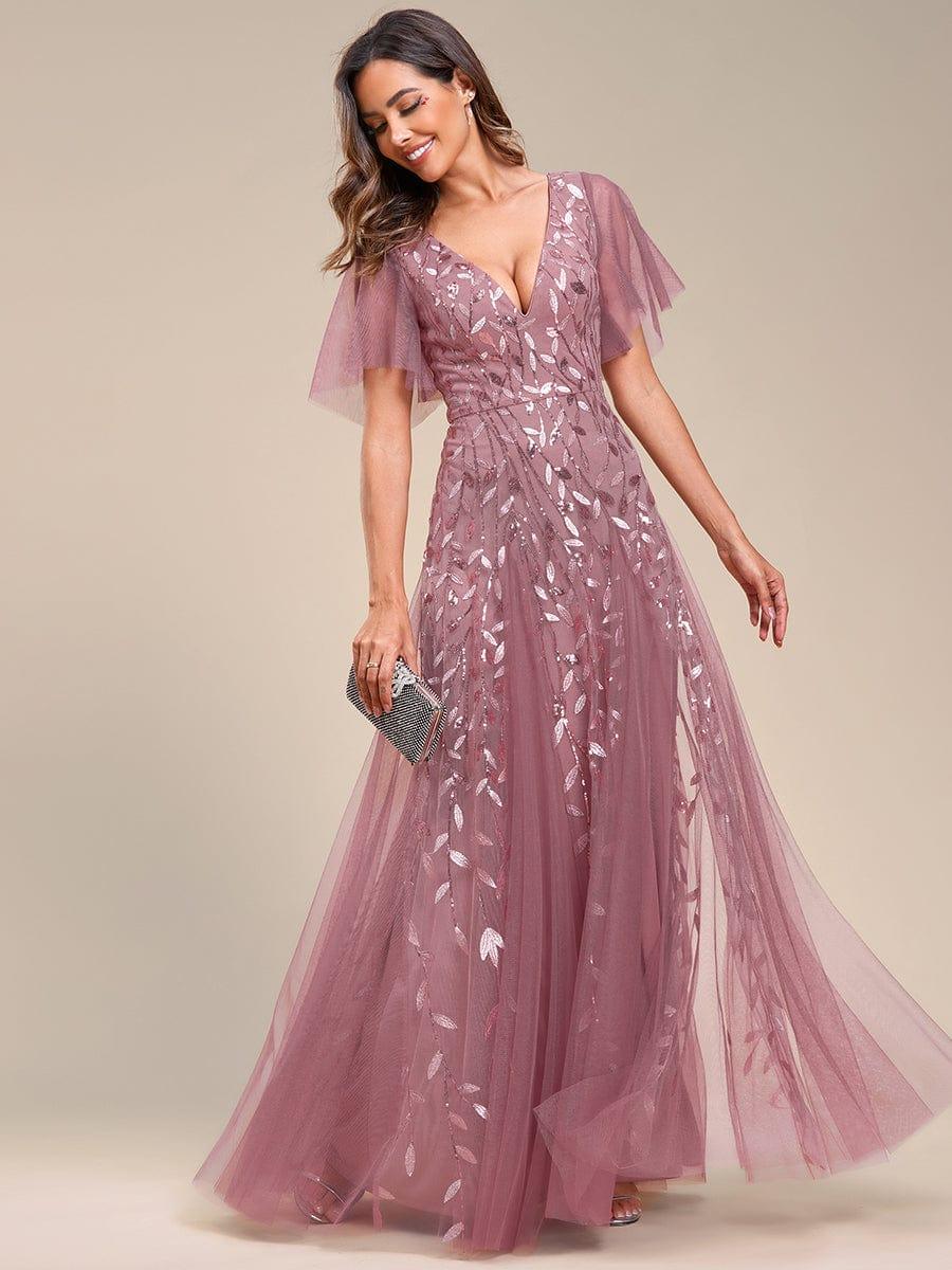 ever ASTRAL|Romantic Shimmery V Neck Ruffle Sleeves Maxi Long Evening Gowns - Image 72