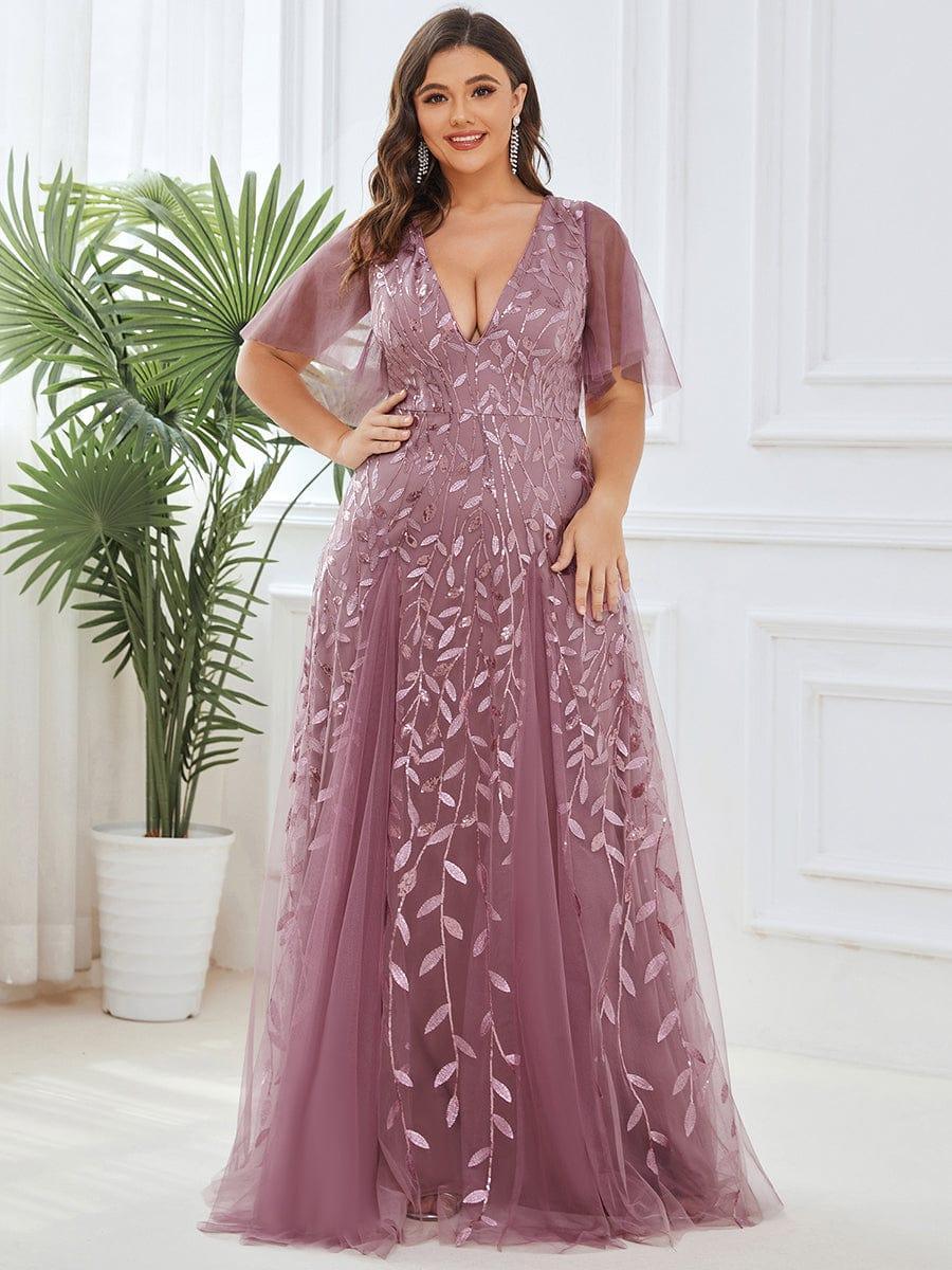ever ASTRAL|Romantic Shimmery V Neck Ruffle Sleeves Maxi Long Evening Gowns - Image 74