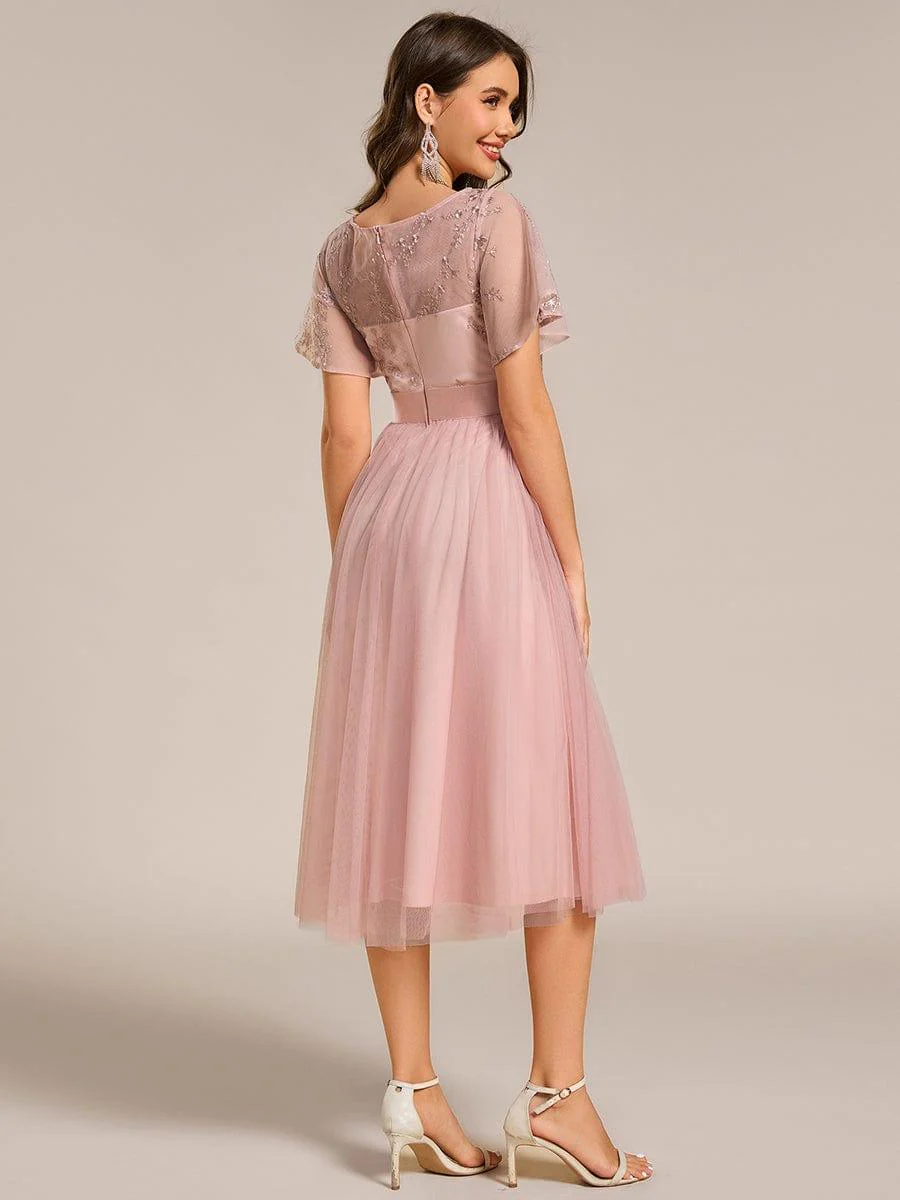 ever MARA|Round Neck Embellished Midi Tulle Bridesmaid Dress - Image 2
