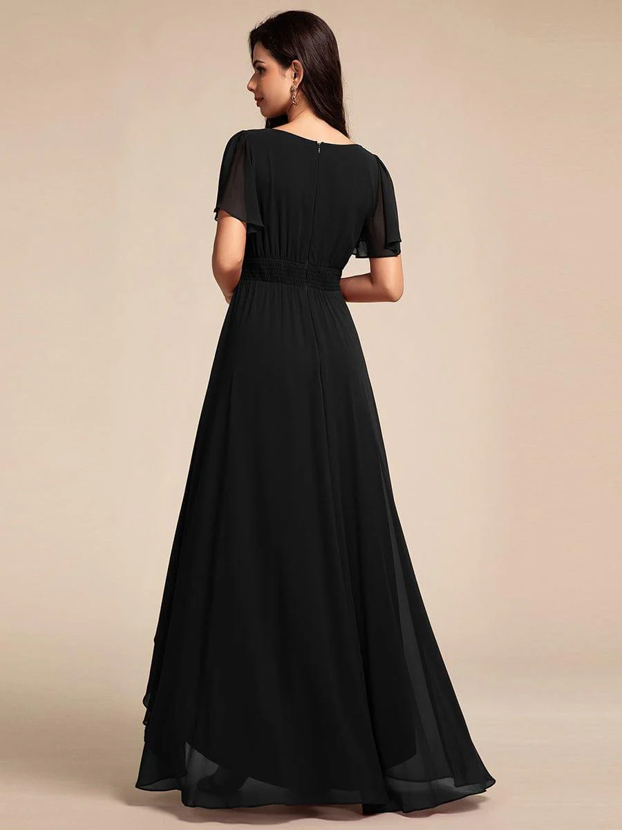 ever GIGI|Round Neck Short Sleeve High-Low Chiffon Dress in Black - Image 2