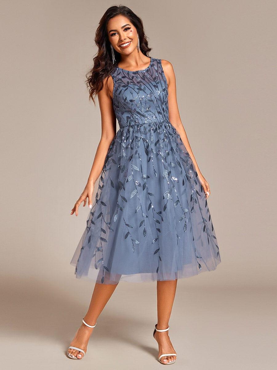 ever ANDIE|Round Neck Sleeveless Leaf Sequin Midi Wedding Guest Dress - Image 10