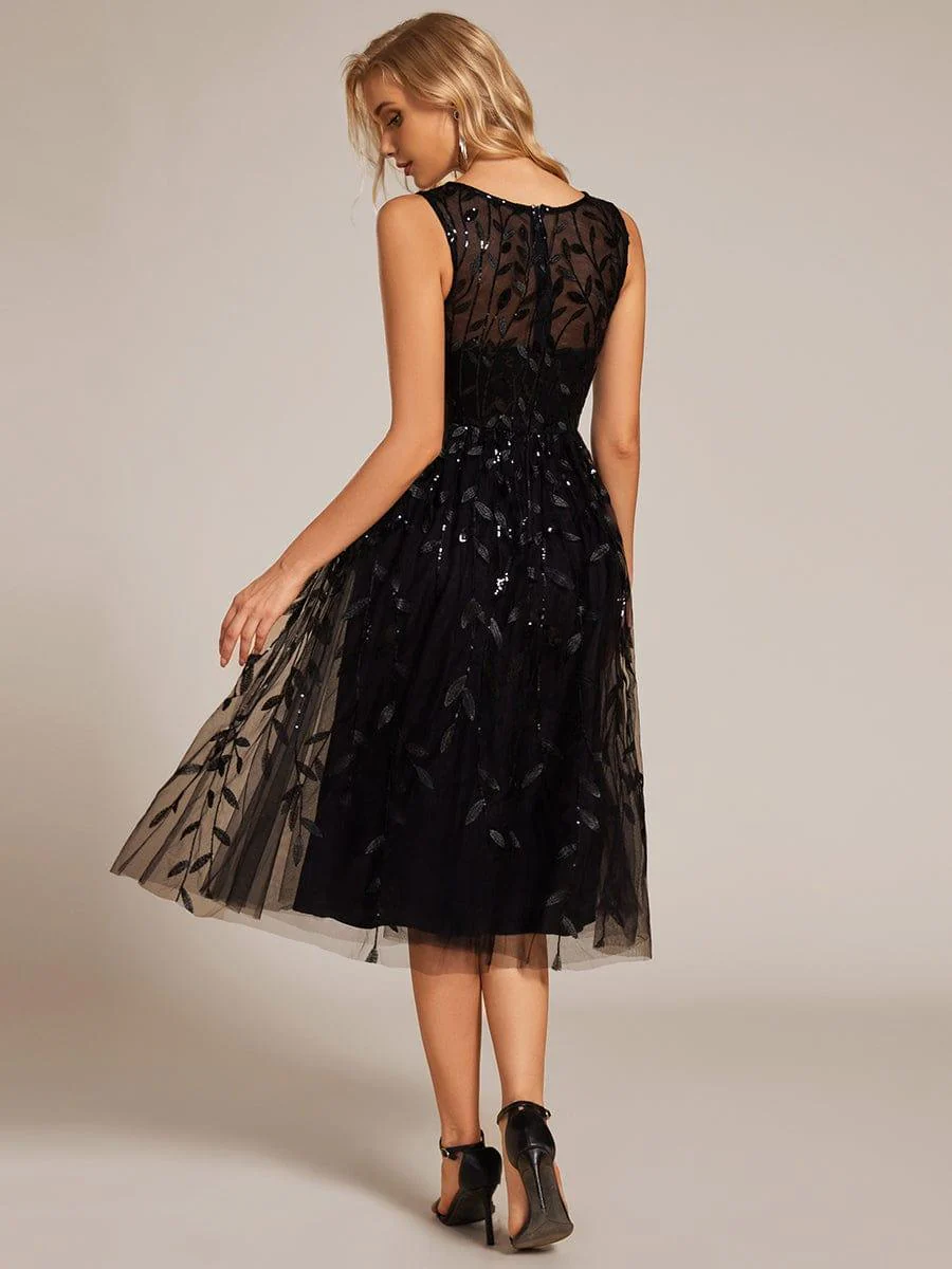 ever ANDIE|Round Neck Sleeveless Leaf Sequin Midi Wedding Guest Dress - Image 2