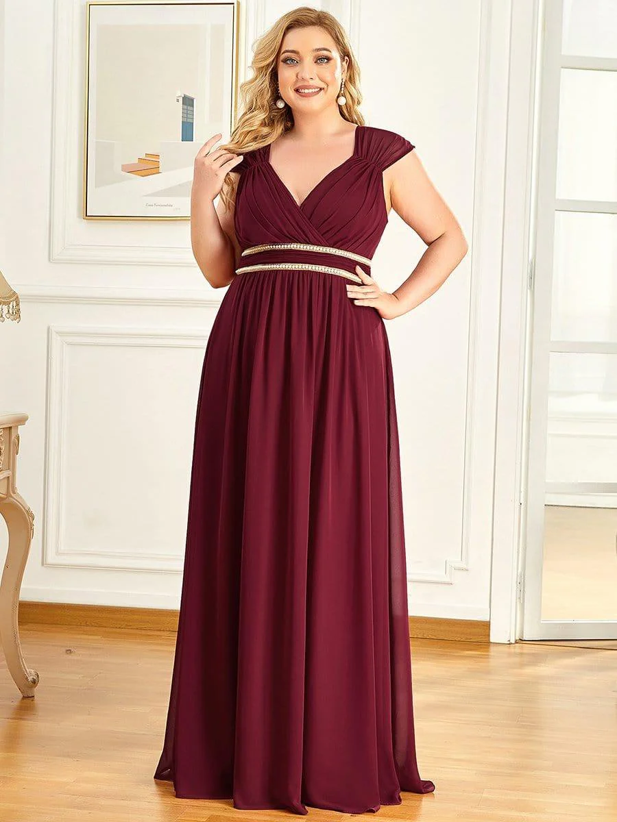 Ruched V-neck Floor Length Elegant Bridesmaid Dress - Image 26