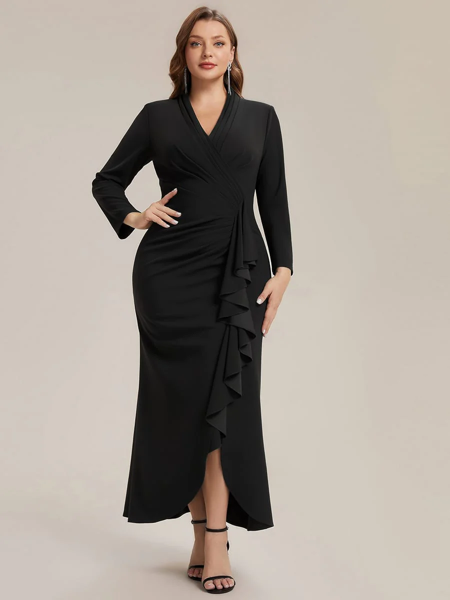 Ruffled Crepe Fitted Sleeve Dress - Image 6
