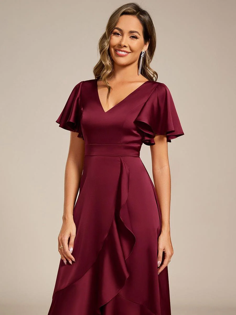 ever SAIGE|Ruffled V-neck Midi Satin Wedding Guest Dress - Image 33