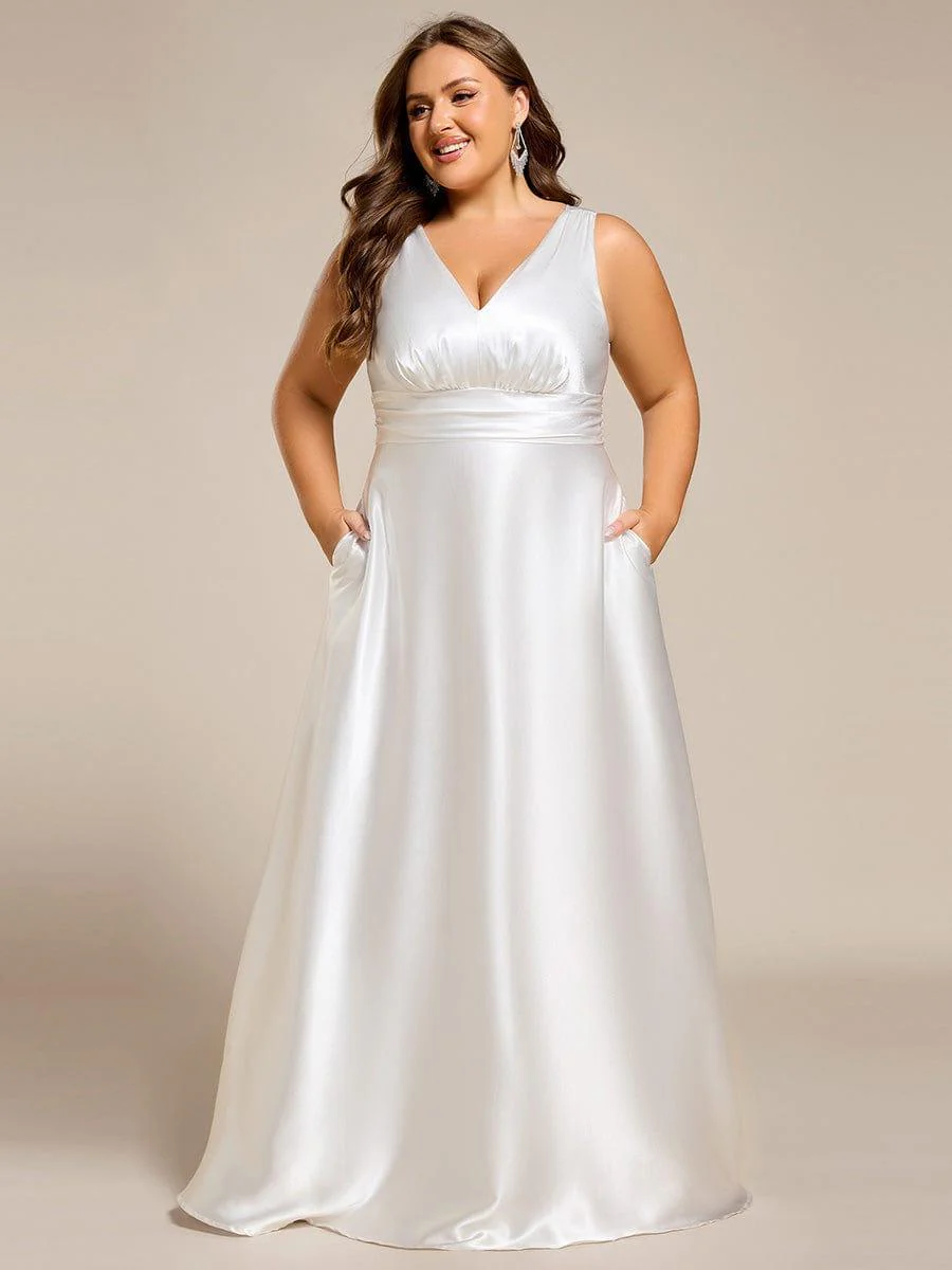 ever INDY|Sleeveless Empire Waist Satin Maxi Bridesmaid Dress With Pockets - Image 55