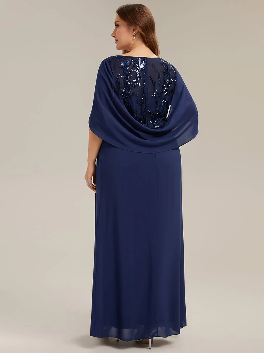 Sequin Bodice and Draped Cape Sleeves Dress - Image 17