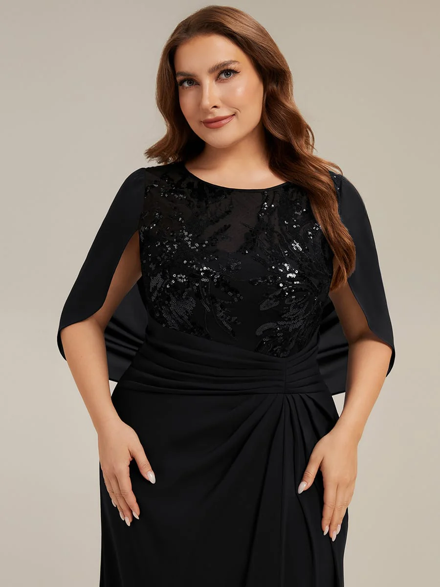 Sequin Bodice and Draped Cape Sleeves Dress - Image 8