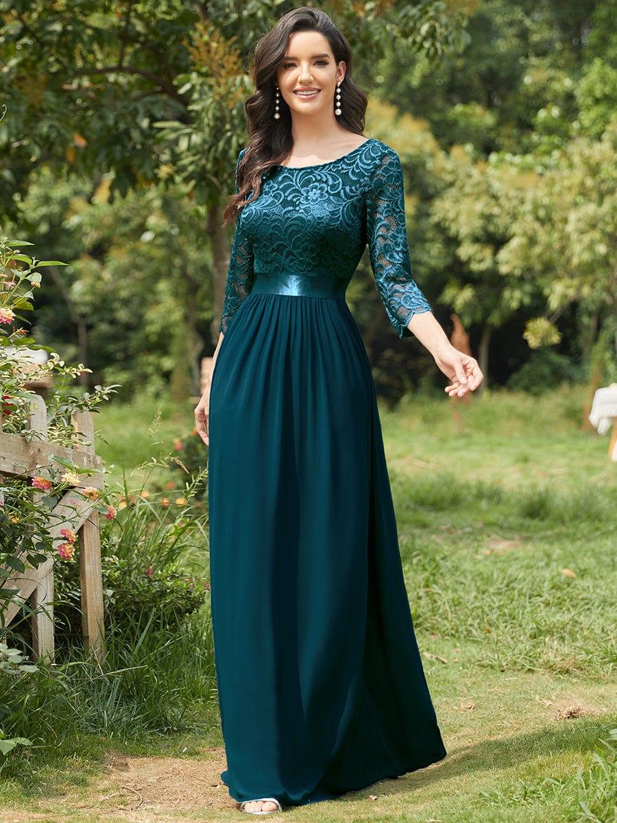 ever FAUN|Elegant Round Neck A Line See-Through Lace Bridesmaid Dress - Image 87