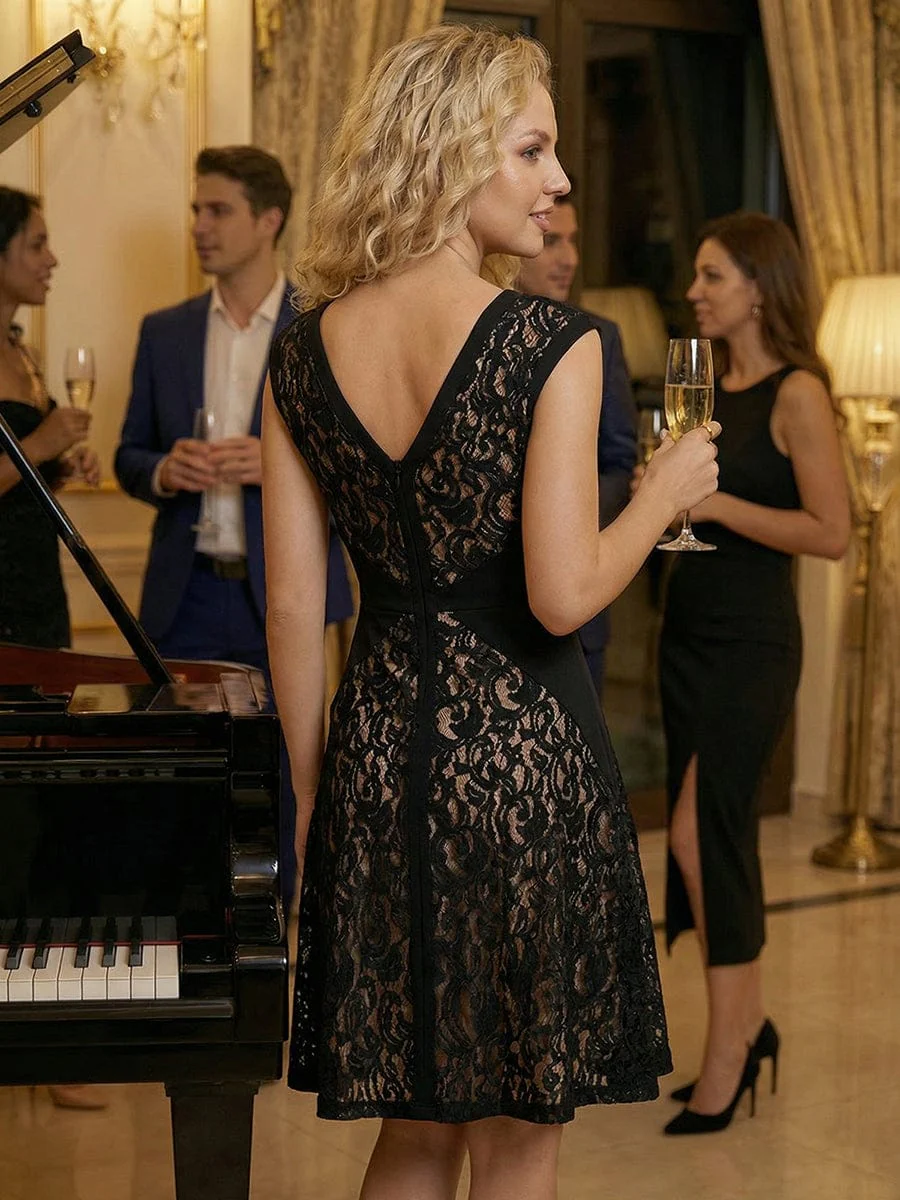 ever TOVE|See-through Lace Cap Sleeve Dress - Image 5
