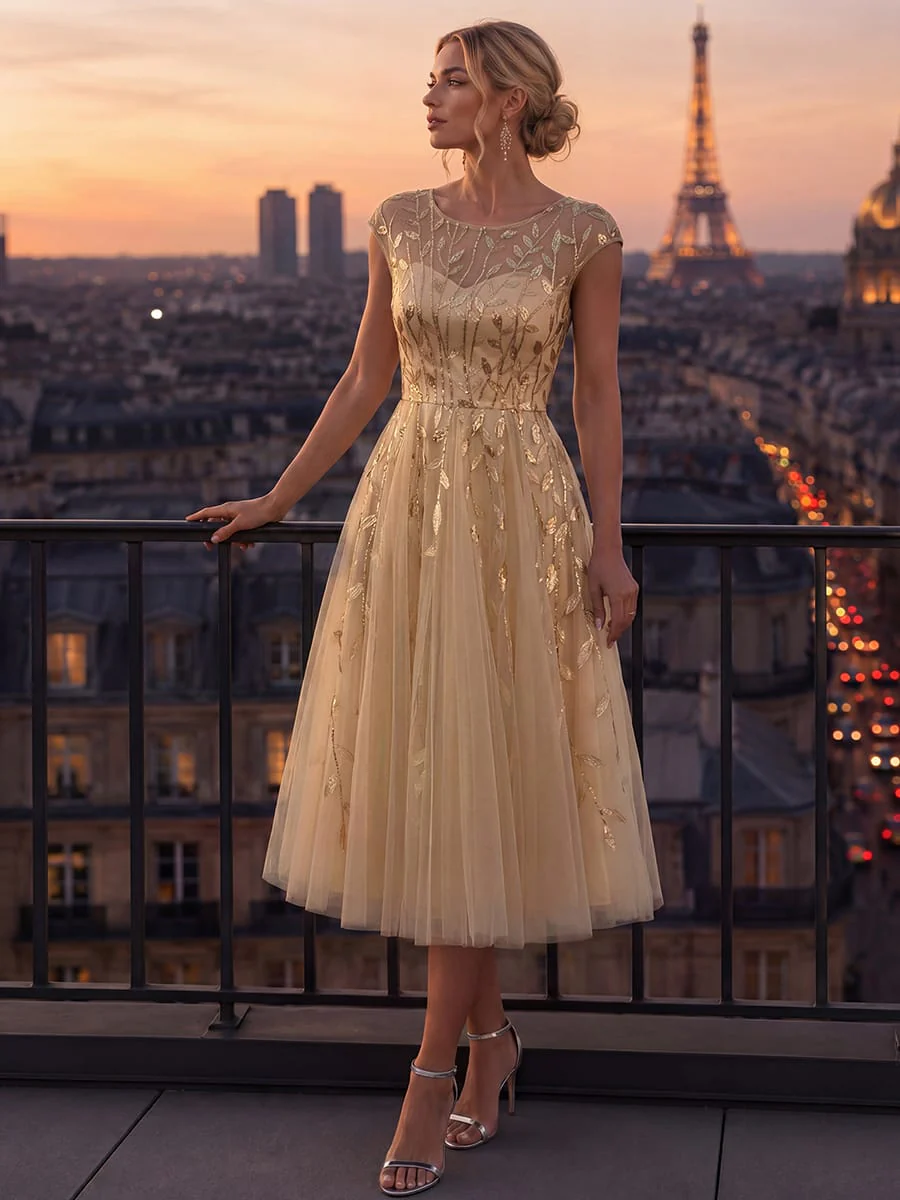 Elegant Sequin Cap Sleeve Dress - Image 37