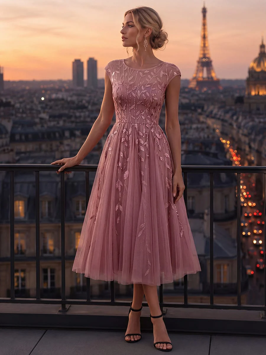 Elegant Sequin Cap Sleeve Dress - Image 81