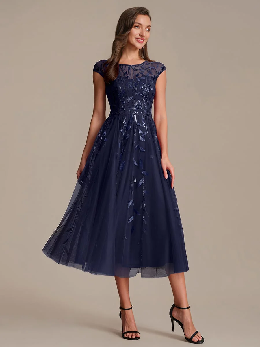 Elegant Sequin Cap Sleeve Dress - Image 95