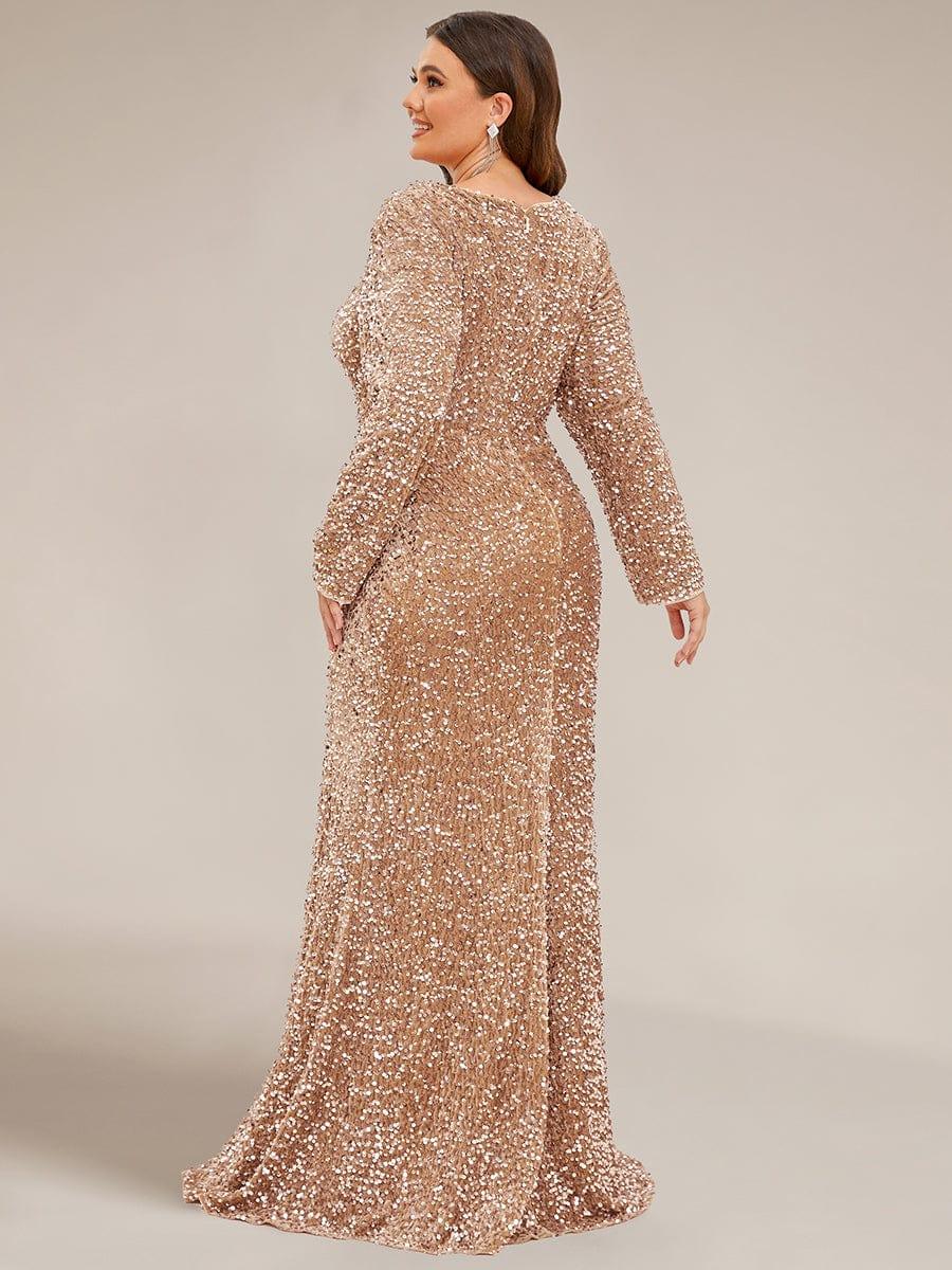 Sweetheart Long Sleeve Sequin Front Slit Bodycon Evening Dress - Image 44