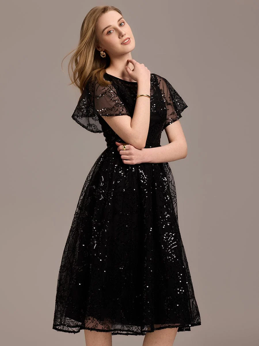 ever ADEL|Sequin Ruffle Sleeve Wedding Guest Dress - Image 5