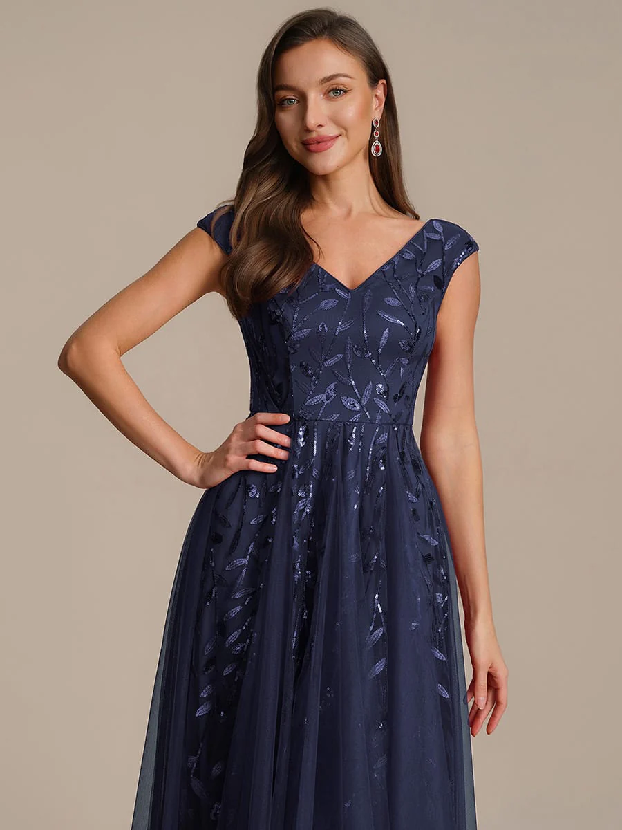 Sequin Cap Sleeve A-Line Dress - Image 47
