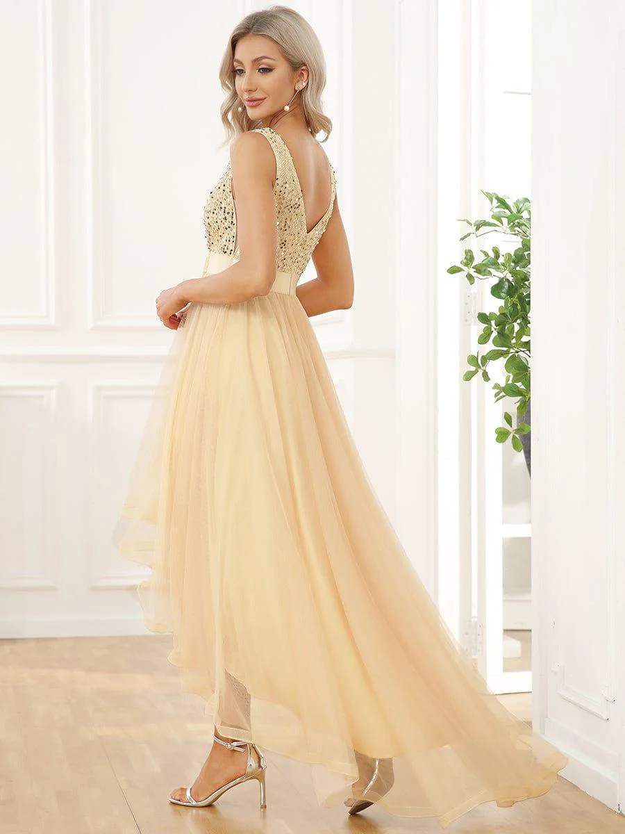 ever CALLIE|Sequin V-Neck Sleeveless High Low Evening Dress (Final Sale) - Image 28