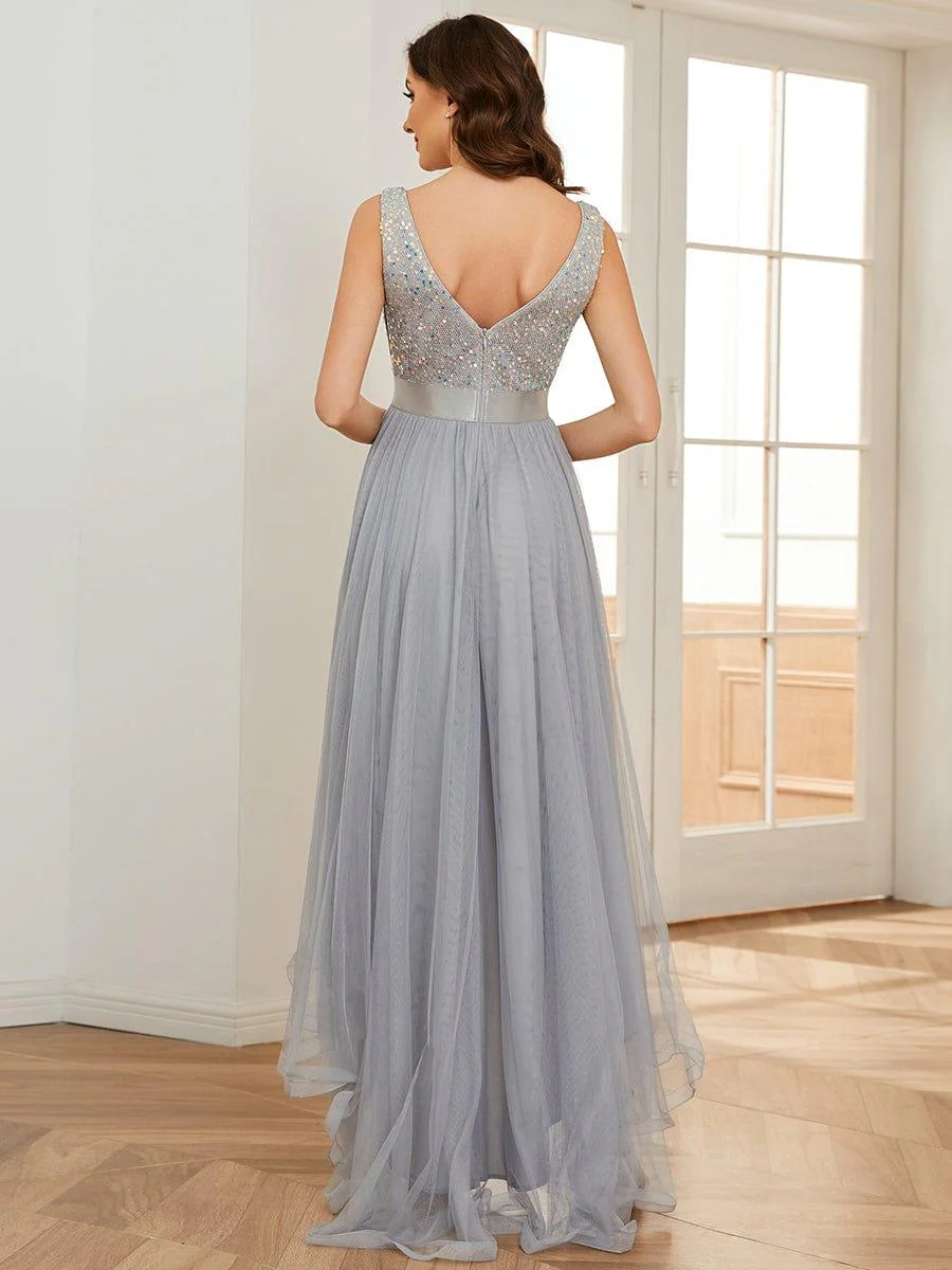 ever CALLIE|Sequin V-Neck Sleeveless High Low Evening Dress (Final Sale) - Image 4