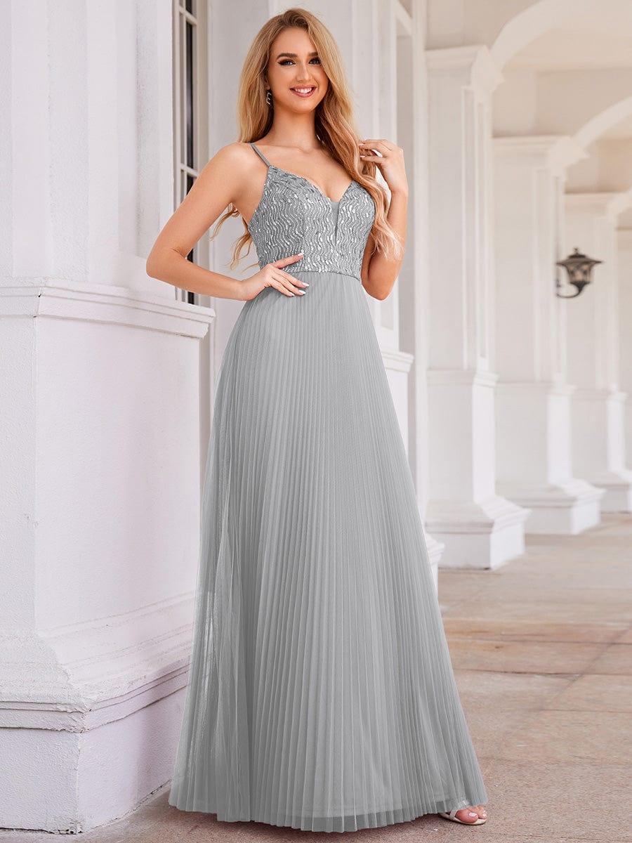 ever STORMY|Sequined V-Neck Sleeveless Backless High-Waist Tulle Evening Dress - Image 10