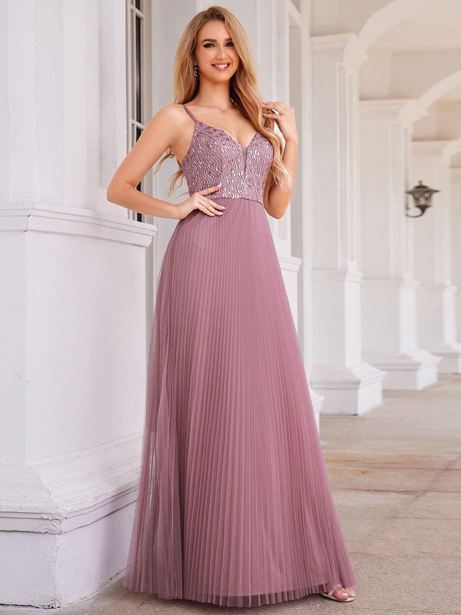 ever STORMY|Sequined V-Neck Sleeveless Backless High-Waist Tulle Evening Dress - Image 14