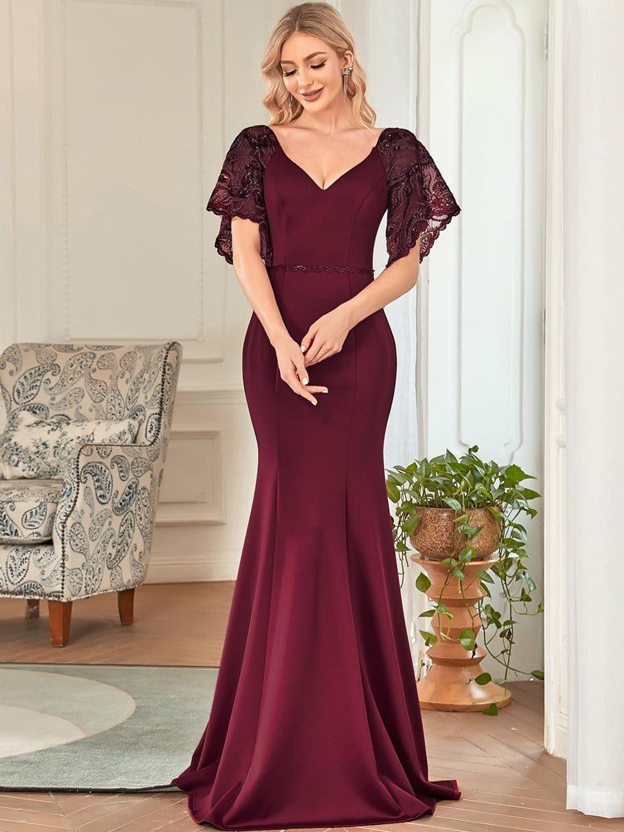 ever SLOANE|Sexy Maxi V Neck Bodycon Party Dress with Flare Sleeves(Final Sale) - Image 26