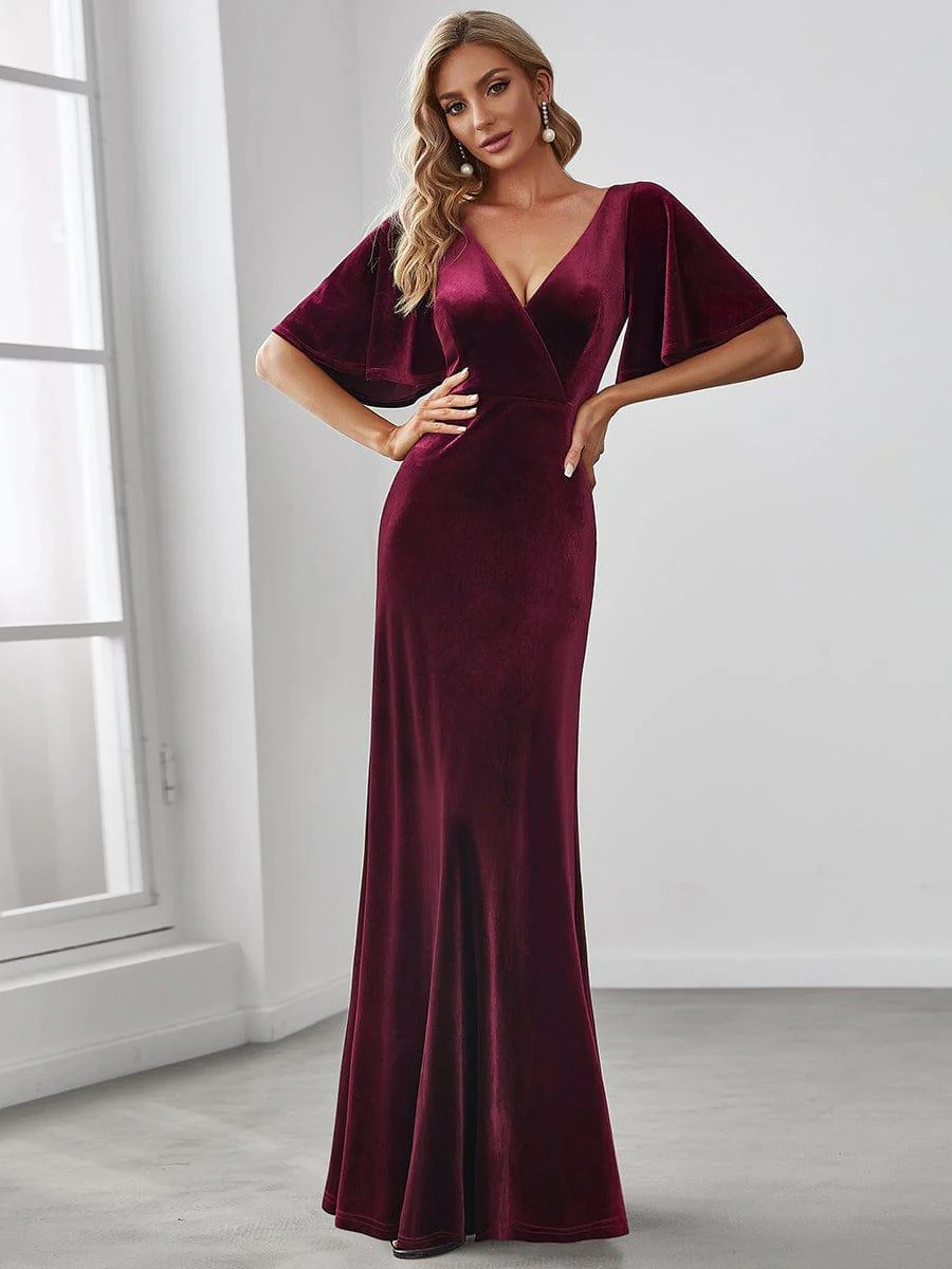 ever REINE|Sexy V Neck Maxi Long Velvet Evening Dress - Image 7
