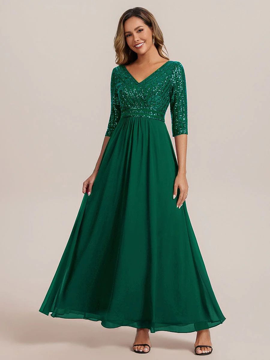 ever IRIS|Sexy V Neck Sequin Evening Dresses with 3/4 Sleeve - Image 20