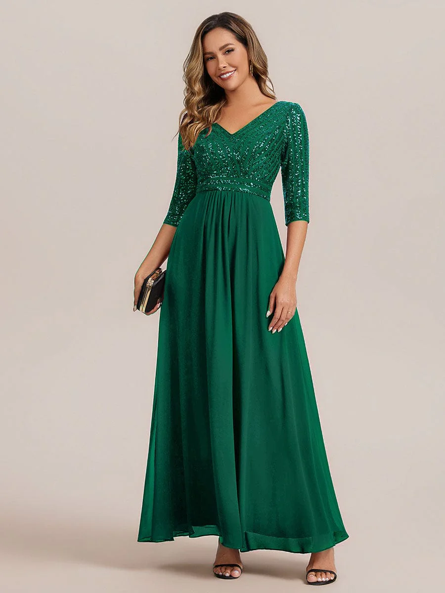 ever IRIS|Sexy V Neck Sequin Evening Dresses with 3/4 Sleeve - Image 23