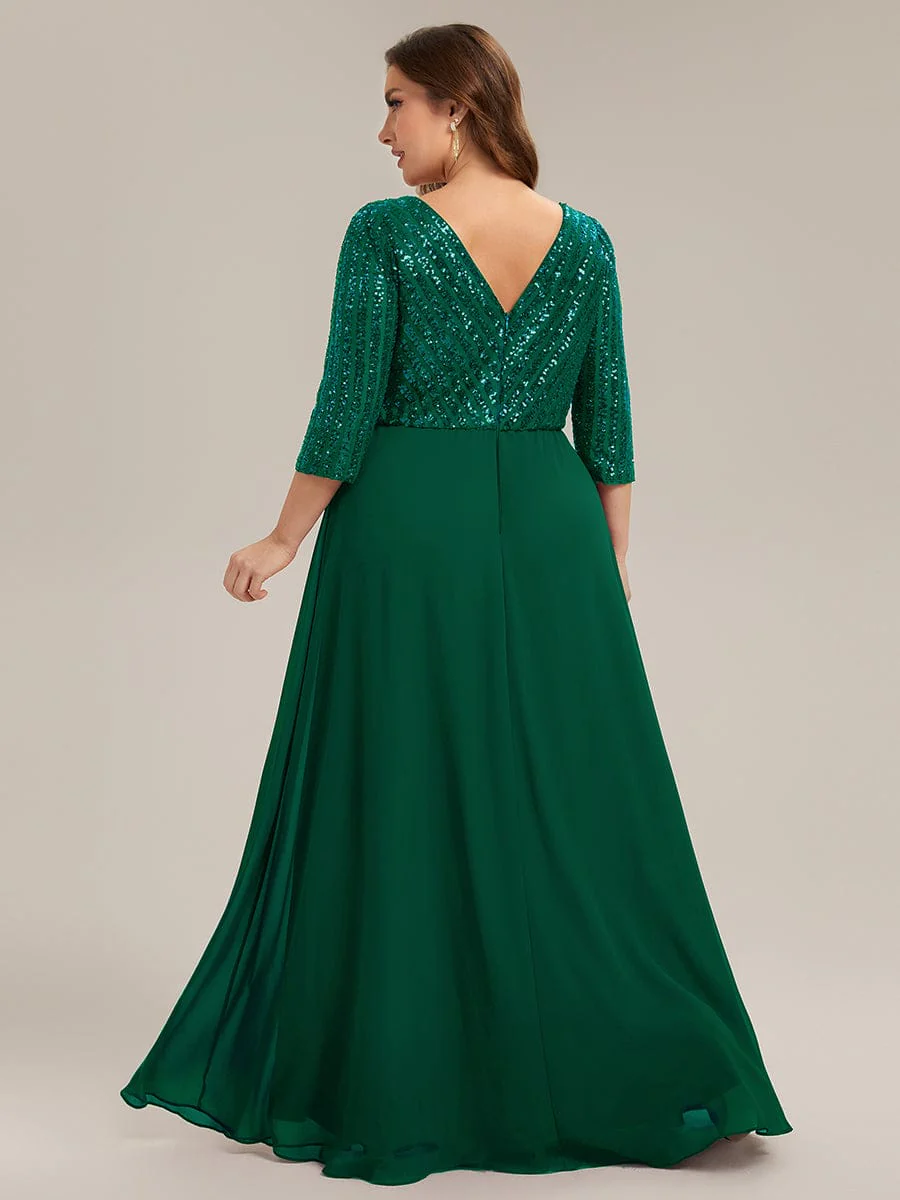 ever IRIS|Sexy V Neck Sequin Evening Dresses with 3/4 Sleeve - Image 26