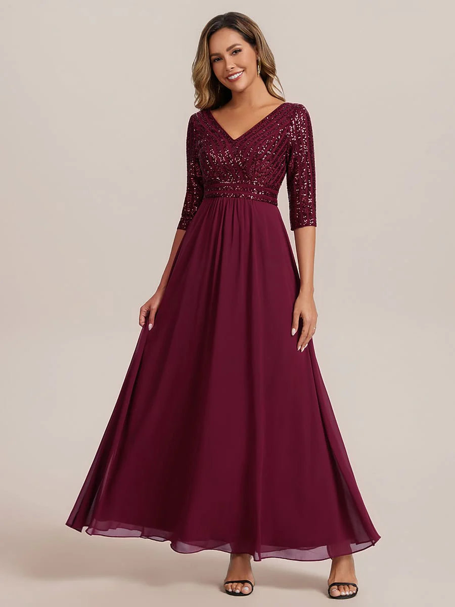 ever IRIS|Sexy V Neck Sequin Evening Dresses with 3/4 Sleeve - Image 30
