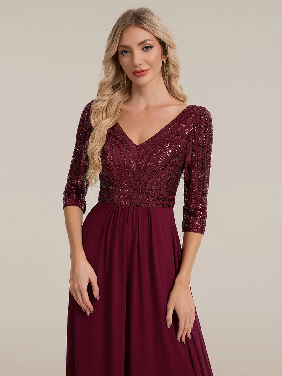 ever IRIS|Sexy V Neck Sequin Evening Dresses with 3/4 Sleeve - Image 34