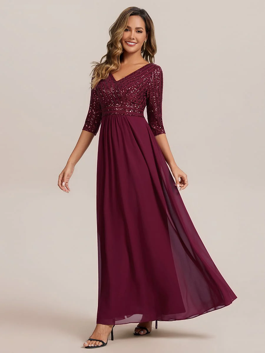 ever IRIS|Sexy V Neck Sequin Evening Dresses with 3/4 Sleeve - Image 36