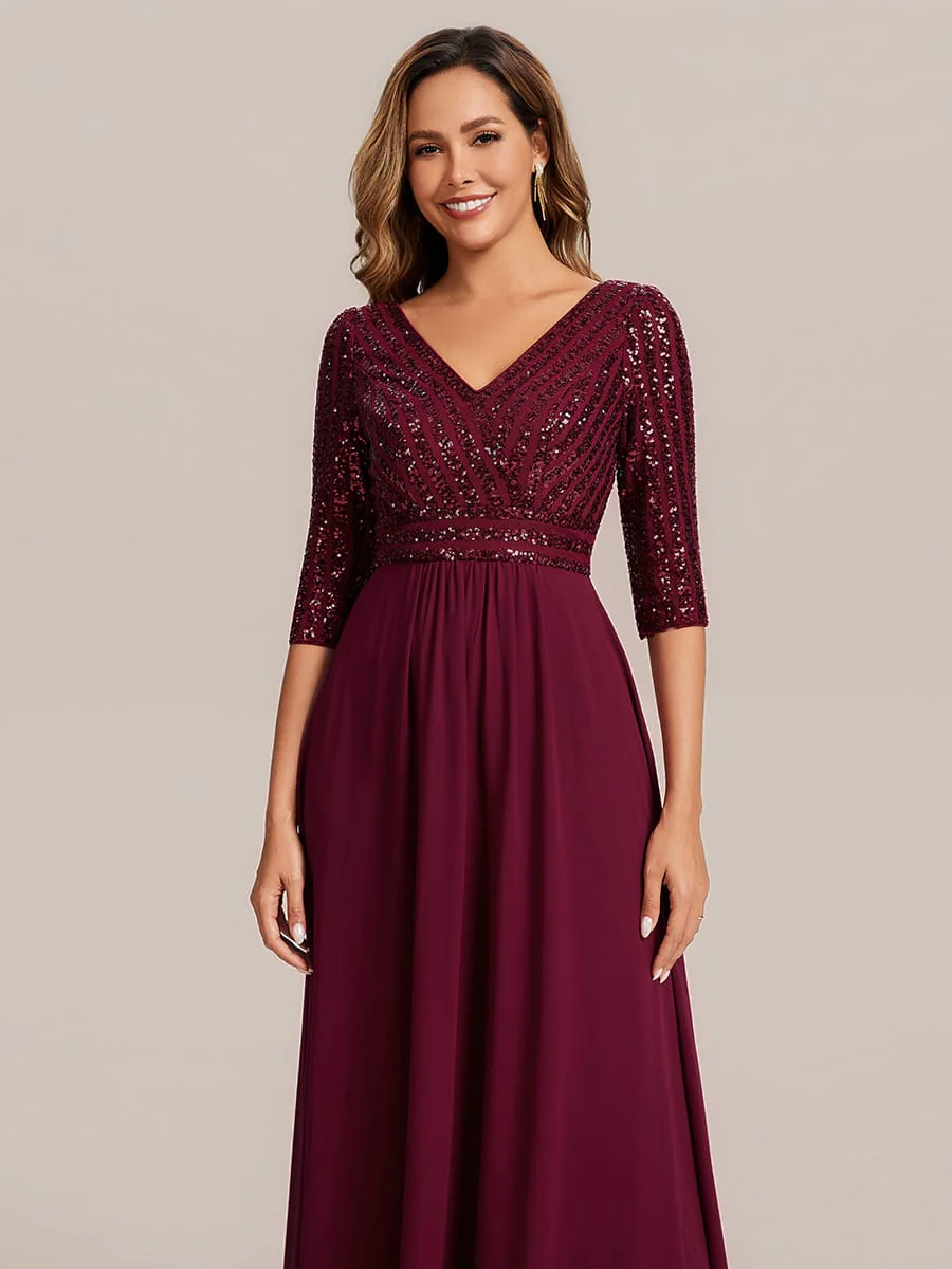 ever IRIS|Sexy V Neck Sequin Evening Dresses with 3/4 Sleeve - Image 38