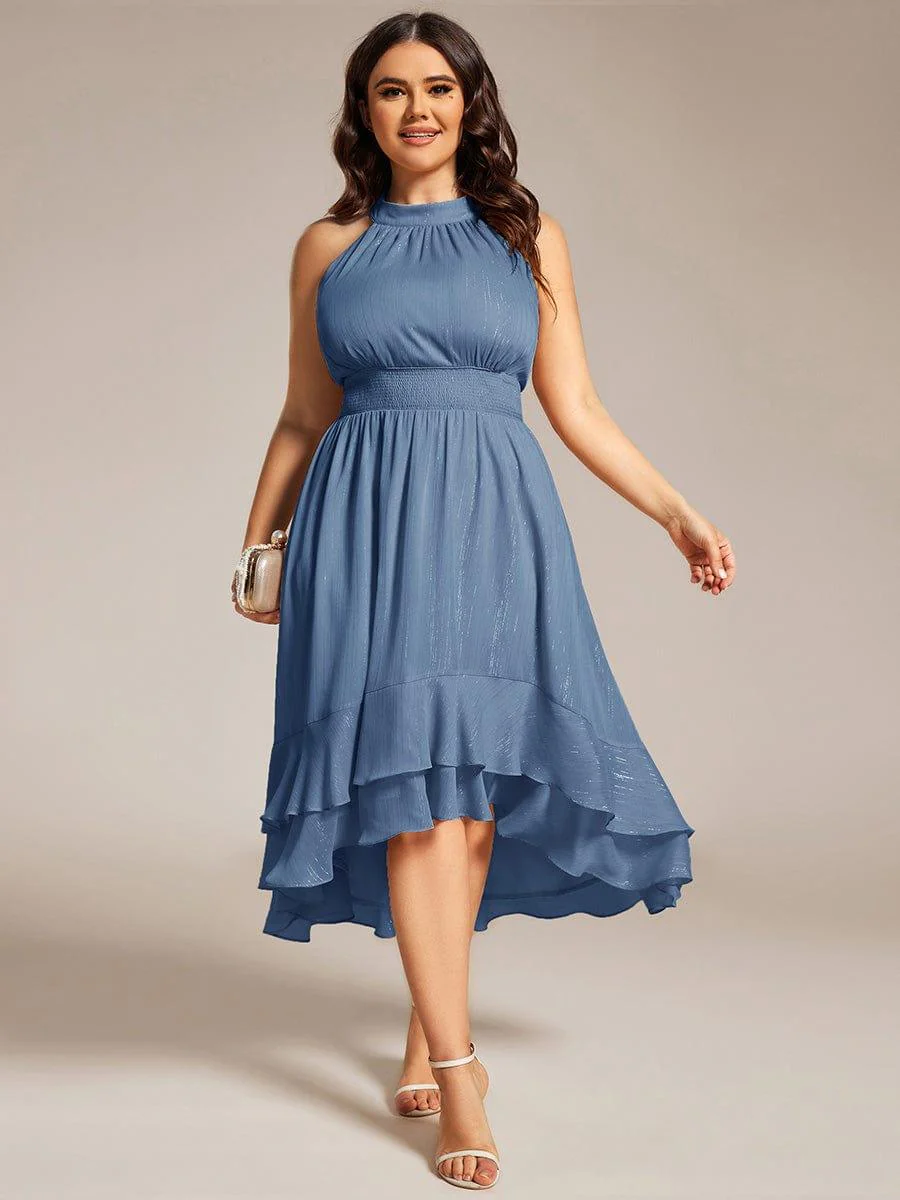 ever ZOYA|Shimmering Pleated High-Low Ruffle Wedding Guest Dress(Final Sale) - Image 6