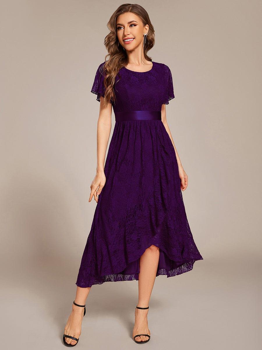ever SEVYN|Short Sleeve Ruffled Lace Midi Evening Dress - Image 25