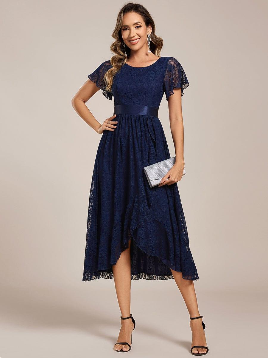 ever SEVYN|Short Sleeve Ruffled Lace Midi Weeding Guest Dress - Image 15