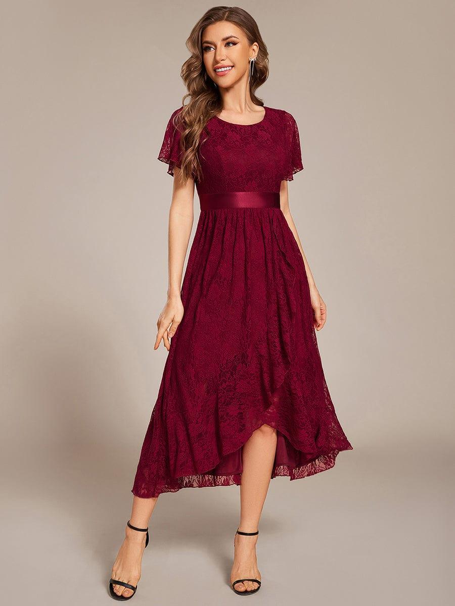 ever SEVYN|Short Sleeve Ruffled Lace Midi Weeding Guest Dress - Image 5