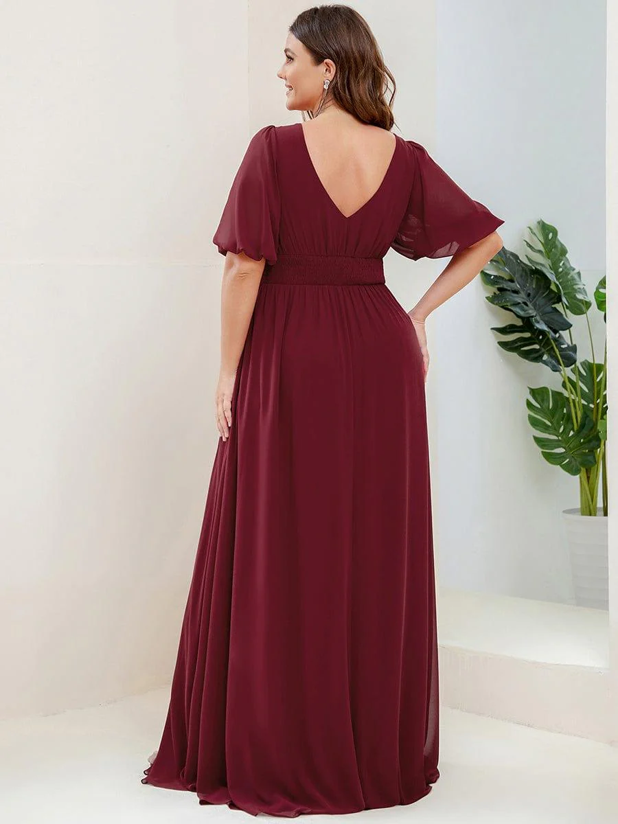 ever MADISON|Short Sleeve V-Neck Front Slit Chiffon Evening Dress - Image 20