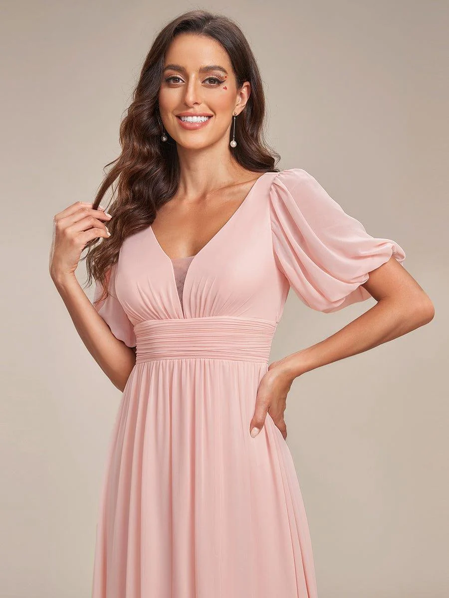 ever MADISON|Short Sleeve V-Neck Front Slit Chiffon Evening Dress - Image 30