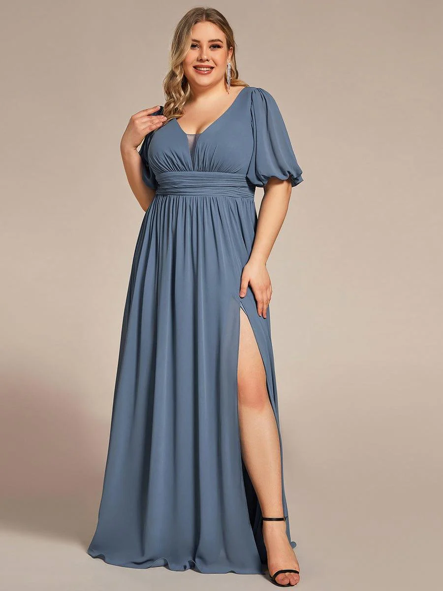 ever MADISON|Short Sleeve V-Neck Front Slit Chiffon Evening Dress - Image 37