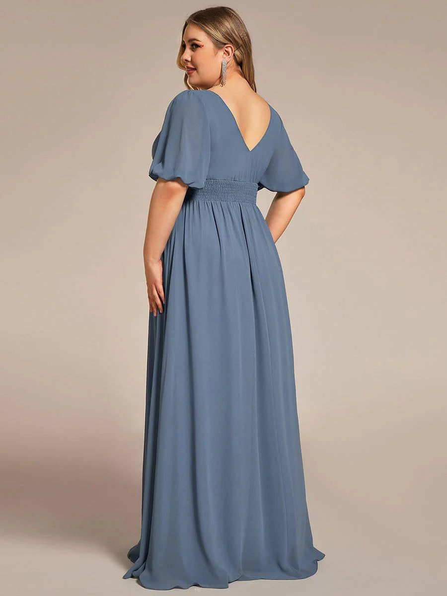 ever MADISON|Short Sleeve V-Neck Front Slit Chiffon Evening Dress - Image 38
