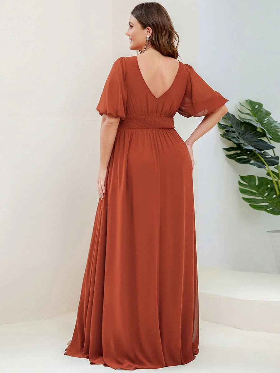 ever MADISON|Short Sleeve V-Neck Front Slit Chiffon Evening Dress - Image 51