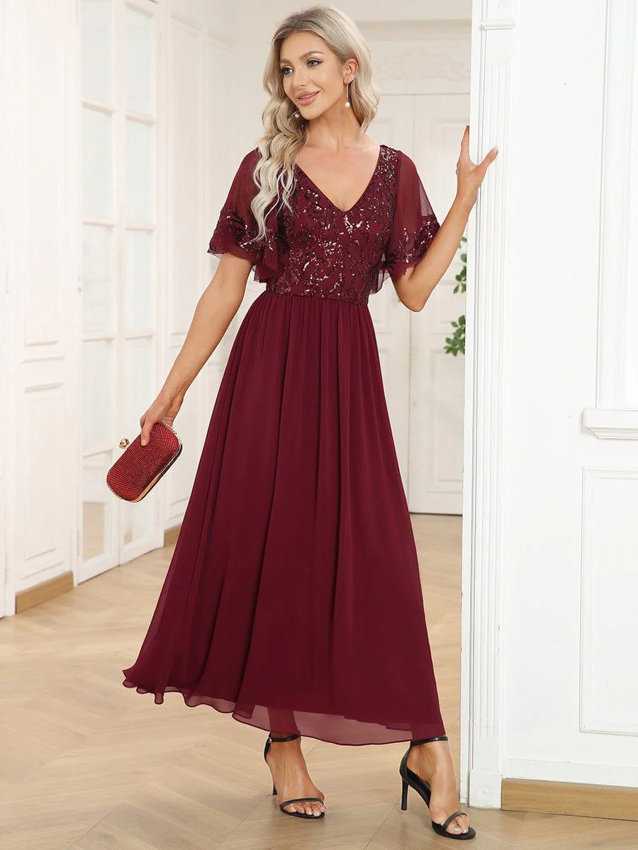 ever HAZEL|Short Sleeve V-Neck Sequin Chiffon A-Line Mother of the Bride Dress - Image 25