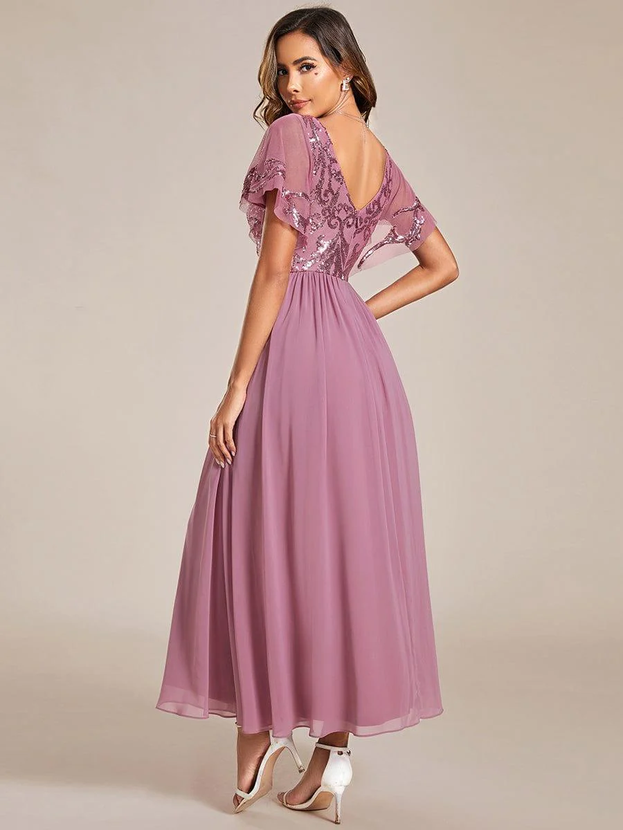 ever HAZEL|Short Sleeve V-Neck Sequin Chiffon A-Line Mother of the Bride Dress - Image 30