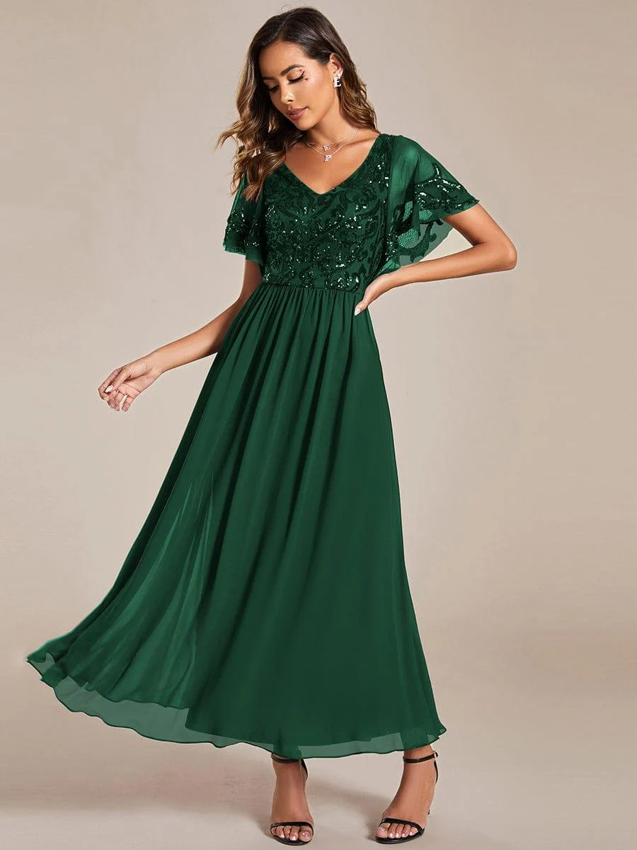 ever HAZEL|Short Sleeve V-Neck Sequin Chiffon A-Line Mother of the Bride Dress - Image 48