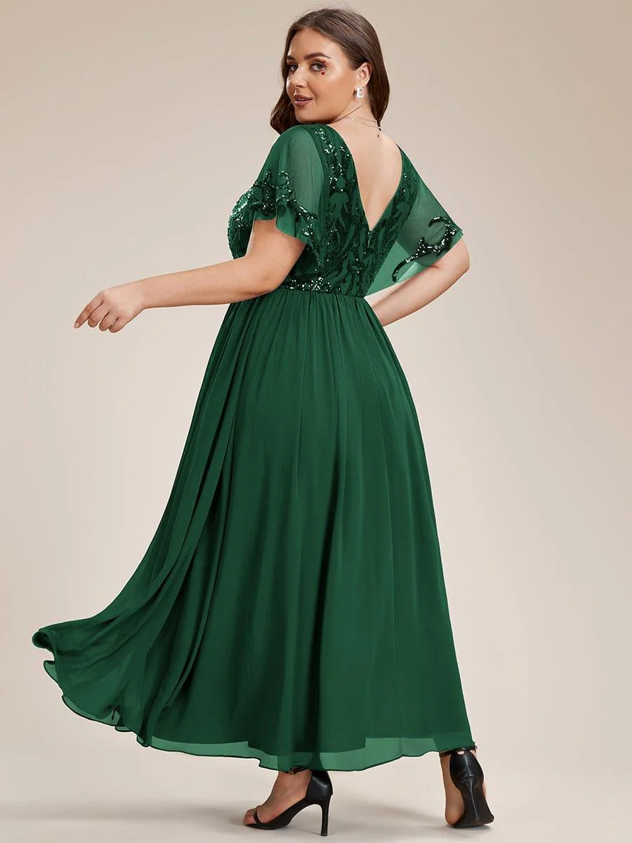 ever HAZEL|Short Sleeve V-Neck Sequin Chiffon A-Line Mother of the Bride Dress - Image 51