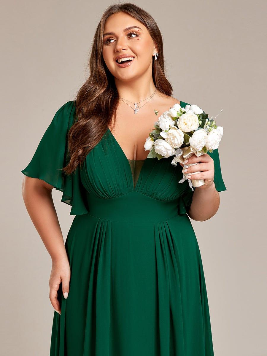 Simple Chiffon Short Sleeves Empire Waist A-Line Maxi Dress in Dark Green - Image 8